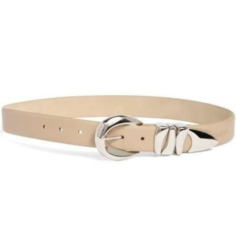 Vince Camuto Women's Sculptural Sand Faux Leather Belt Silver Buckle Size XL - Picture 2 of 9
